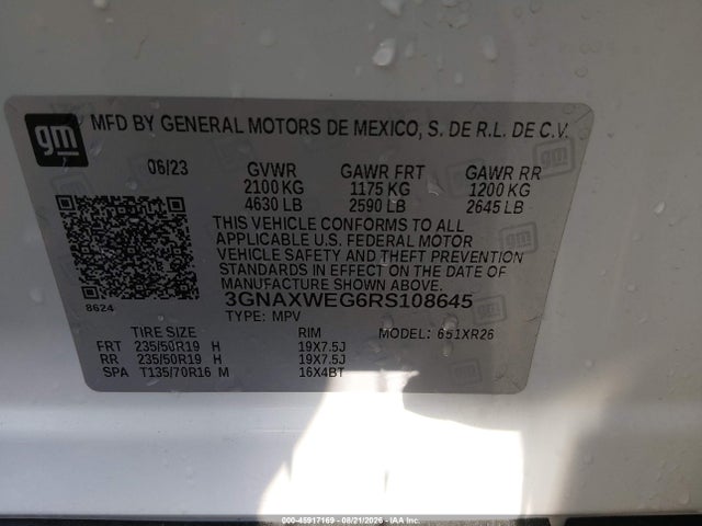 45917169 :رقم المزاد ، 3GNAXWEG6RS108645 vin ، 2024 Chevrolet Equinox Awd Rs مزاد بيع