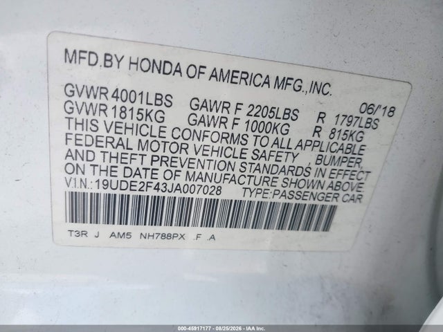 Aukcja sprzedaży 2018 Acura Ilx Special Edition, vin: 19UDE2F43JA007028, numer aukcji: 45917177