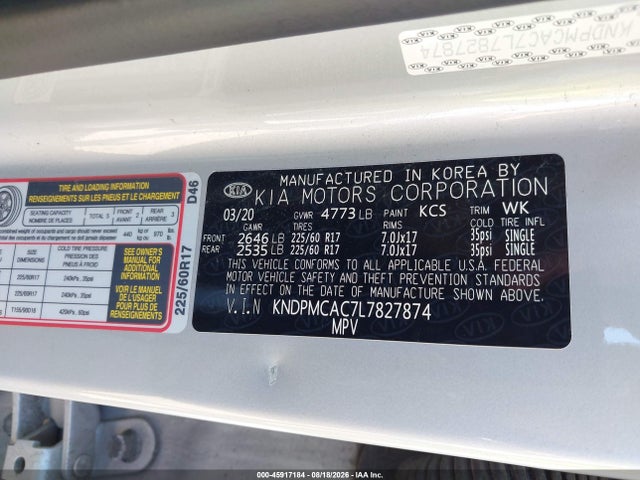 Продаж на аукціоні авто 2020 Kia Sportage Lx, vin: KNDPMCAC7L7827874, номер лоту: 45917184