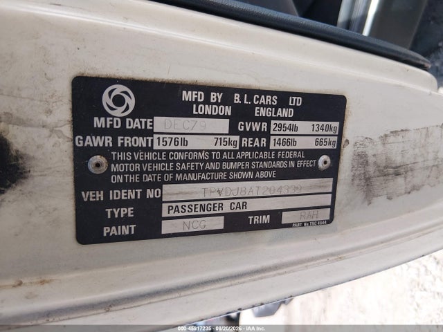 Auction sale of the 1980 Triumph Tr7, vin: TPVDJ8AT204339, lot number: 45917235