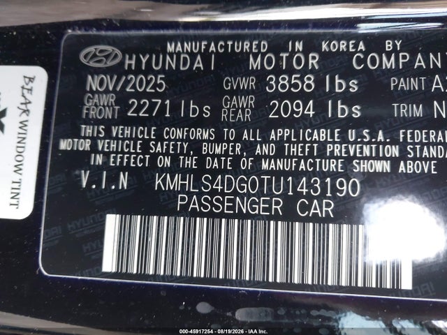 45917254 :رقم المزاد ، KMHLS4DG0TU143190 vin ، 2026 Hyundai Elantra Sel Sport Premium مزاد بيع