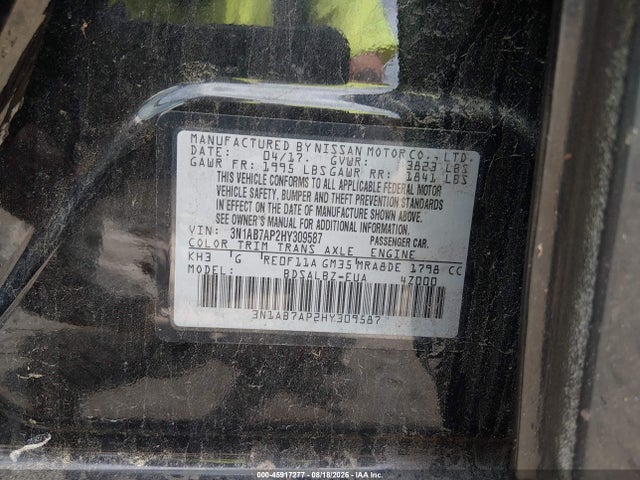 Продаж на аукціоні авто 2017 Nissan Sentra S, vin: 3N1AB7AP2HY309587, номер лоту: 45917277