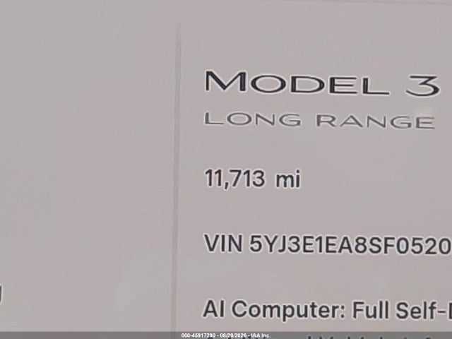 5YJ3E1EA8SF052020 Tesla Model 3 Long Range Rear-wheel Drive/standard Rear-wheel Drive