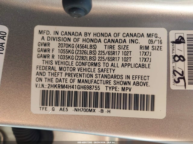 Honda CR-V SE 2016 2HKRM4H41GH698755 Image 9