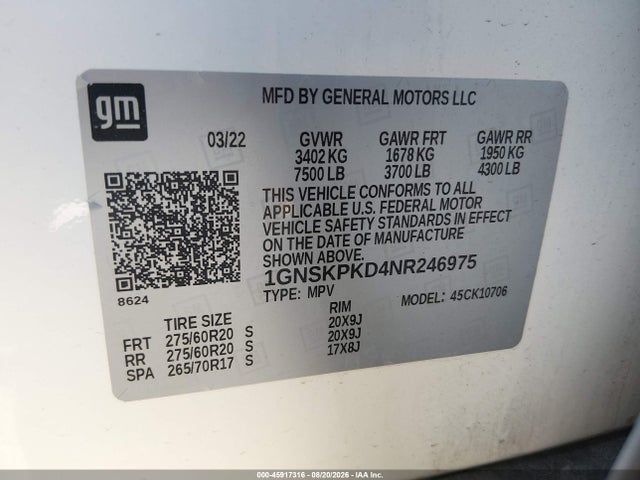 1GNSKPKD4NR246975 Chevrolet Tahoe 4wd Z71