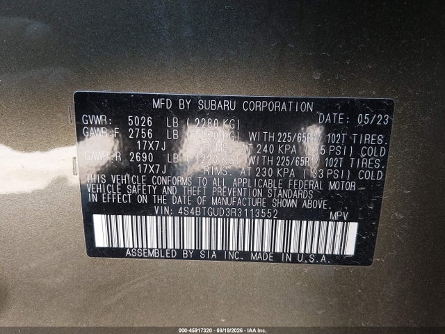 Aukcja sprzedaży 2024 Subaru Outback Wilderness, vin: 4S4BTGUD3R3113552, numer aukcji: 45917320