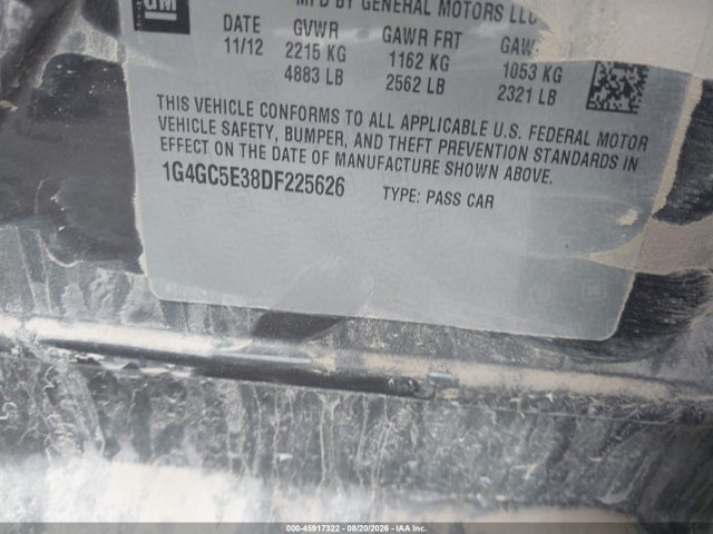 45917322 :رقم المزاد ، 1G4GC5E38DF225626 vin ، 2013 Buick Lacrosse Leather Group مزاد بيع
