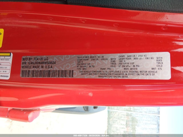 Aukcja sprzedaży 2021 Jeep Wrangler Unlimited Sport Altitude 4x4, vin: 1C4HJXDN4MW504634, numer aukcji: 45917328
