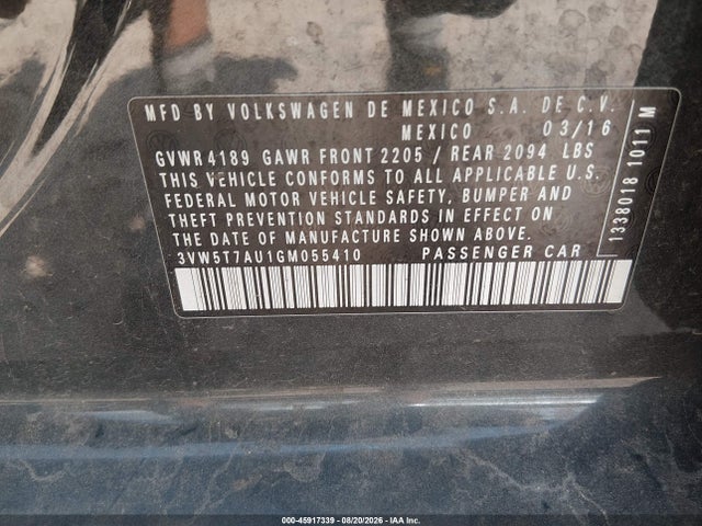 Продаж на аукціоні авто 2016 Volkswagen Golf Gti S 4-door, vin: 3VW5T7AU1GM055410, номер лоту: 45917339