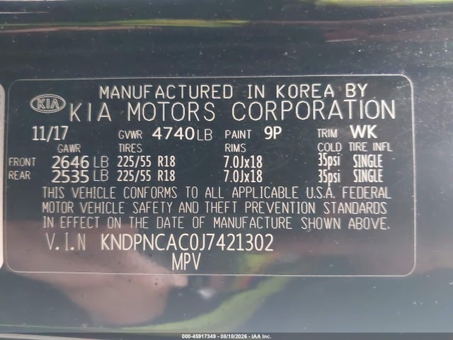 Продаж на аукціоні авто 2018 Kia Sportage Ex, vin: KNDPNCAC0J7421302, номер лоту: 45917349
