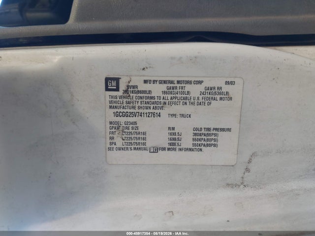 Продаж на аукціоні авто 2004 Chevrolet Express, vin: 1GCGG25V741127614, номер лоту: 45917354