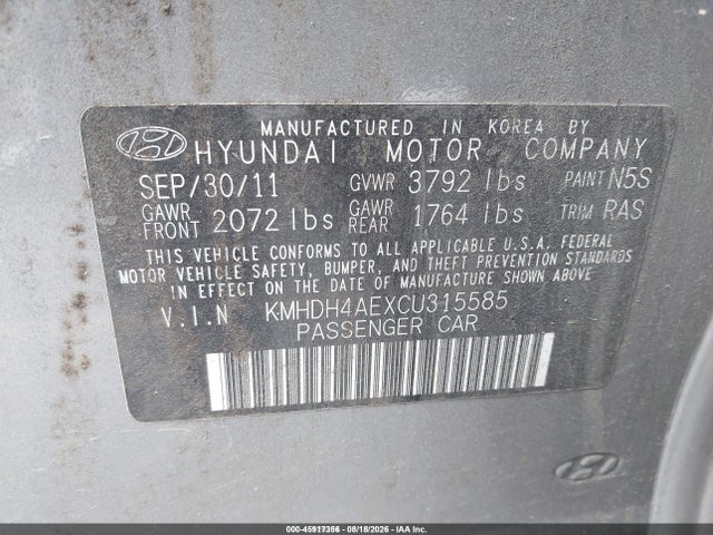 2012 Hyundai Elantra Gls (ulsan Plant) მანქანა იყიდება აუქციონზე, vin: KMHDH4AEXCU315585, აუქციონის ნომერი: 45917356