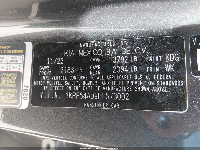 Aukcja sprzedaży 2023 Kia Forte Gt-line, vin: 3KPF54AD9PE573002, numer aukcji: 45917370