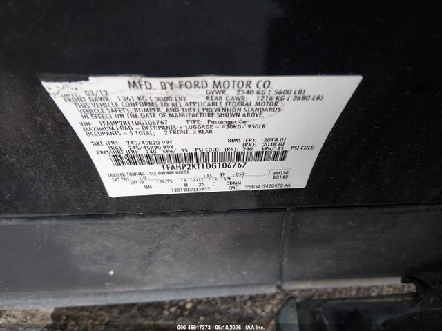Продажа на аукционе авто 2013 Ford Taurus Sho, vin: 1FAHP2KT1DG106767, номер лота: 45917373
