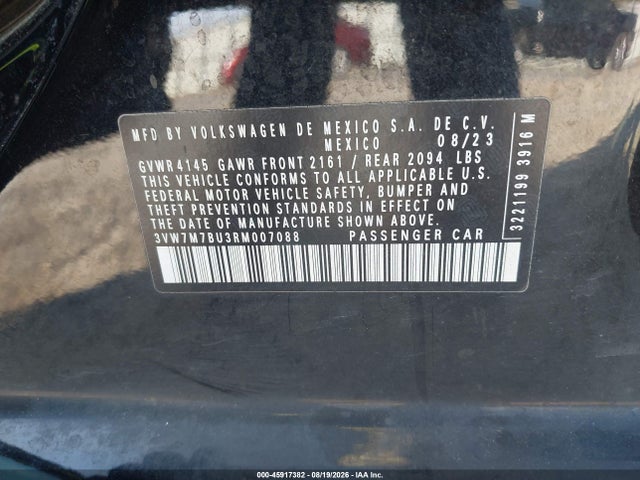 Aukcja sprzedaży 2024 Volkswagen Jetta 1.5t Se, vin: 3VW7M7BU3RM007088, numer aukcji: 45917382