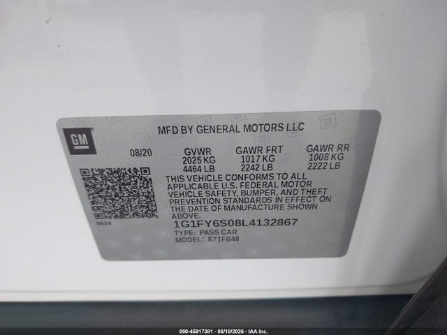 Продаж на аукціоні авто 2020 Chevrolet Bolt Ev Fwd Lt, vin: 1G1FY6S08L4132867, номер лоту: 45917381