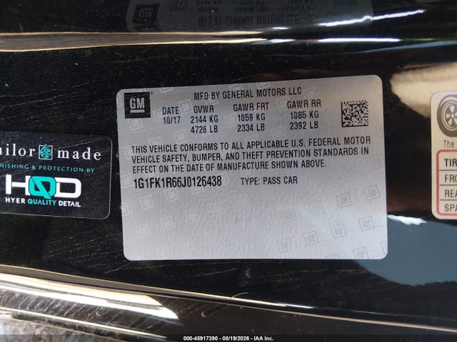 Продажа на аукционе авто 2018 Chevrolet Camaro Zl1, vin: 1G1FK1R66J0126438, номер лота: 45917390