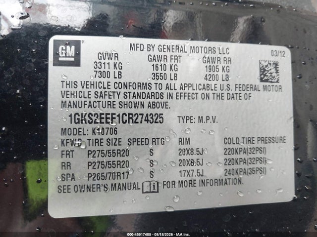 Aukcja sprzedaży 2012 Gmc Yukon Denali, vin: 1GKS2EEF1CR274325, numer aukcji: 45917405