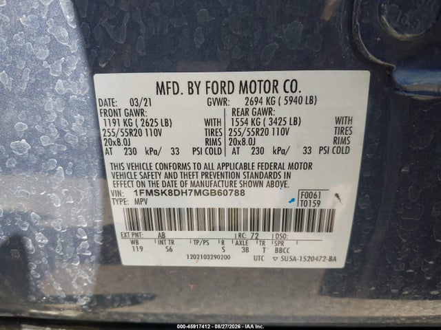 Ford EXPLORER XLT 2021 1FMSK8DH7MGB60788 Image 9