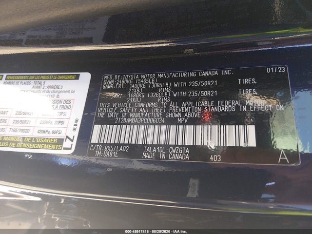 45917416 :رقم المزاد ، 2T2BAMBA3PC006034 vin ، 2023 Lexus Rx 350 Luxury مزاد بيع
