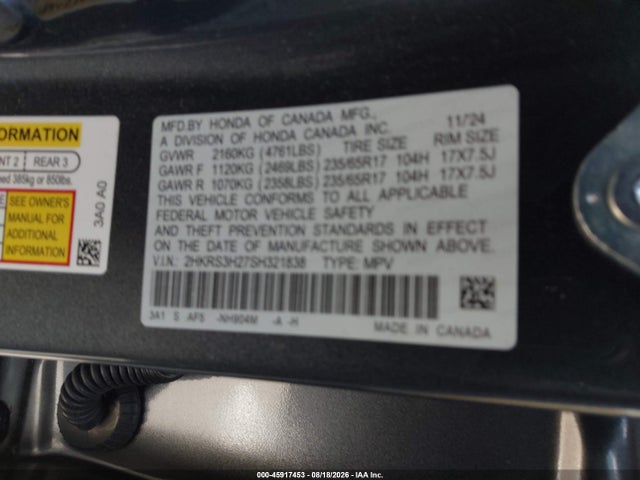 Продаж на аукціоні авто 2025 Honda Cr-v Lx 2wd, vin: 2HKRS3H27SH321838, номер лоту: 45917453