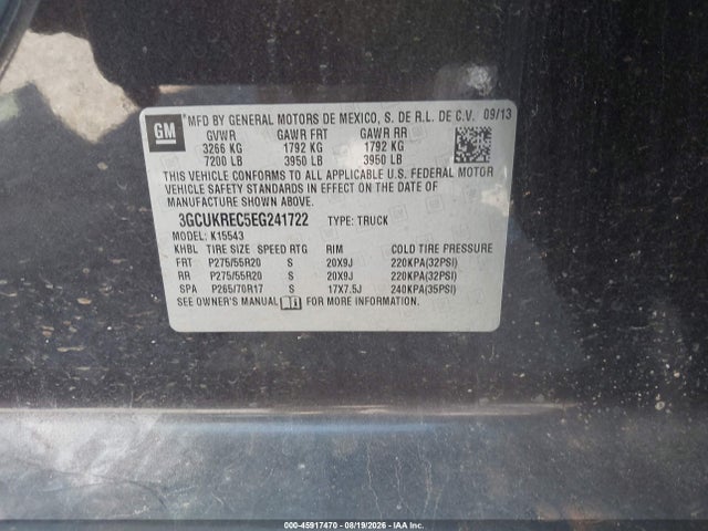 Aukcja sprzedaży 2014 Chevrolet Silverado 1500 Lt, vin: 3GCUKREC5EG241722, numer aukcji: 45917470