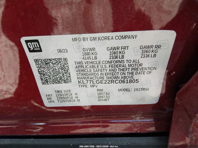 Продаж на аукціоні авто 2024 Chevrolet Trax Fwd 1rs, vin: KL77LGE22RC061805, номер лоту: 45917508