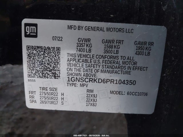 Продаж на аукціоні авто 2023 Chevrolet Tahoe 2wd Rst, vin: 1GNSCRKD6PR104350, номер лоту: 45917521