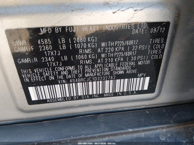 Продаж на аукціоні авто 2013 Subaru Outback 2.5i Limited, vin: 4S4BRCJC1D3232762, номер лоту: 45917534