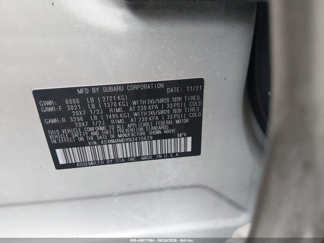 45917564 :رقم المزاد ، 4S4WMAMDXN3410629 vin ، 2022 Subaru Ascent Limited مزاد بيع