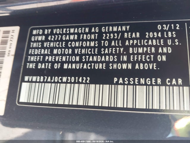Продаж на аукціоні авто 2012 Volkswagen Golf 2.5l 2-door, vin: WVWBB7AJ0CW301422, номер лоту: 45917590