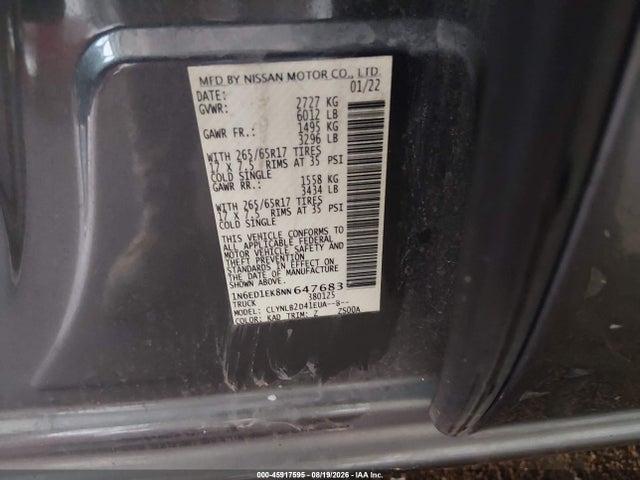 Продаж на аукціоні авто 2022 Nissan Frontier S/sv/pro-4x, vin: 1N6ED1EK8NN647683, номер лоту: 45917595