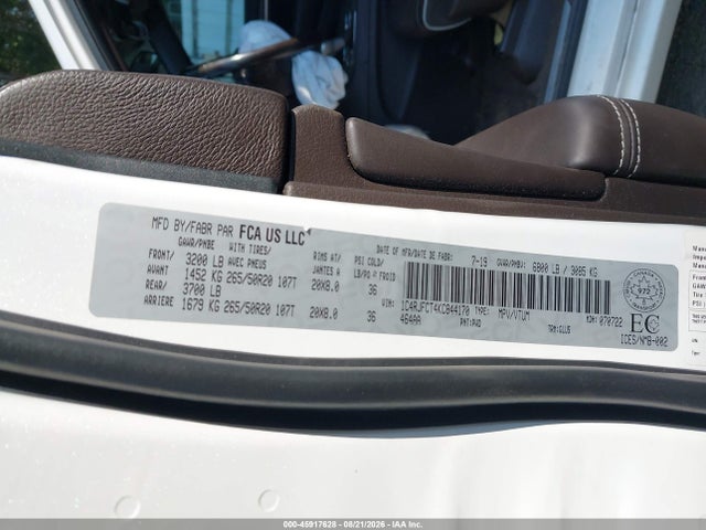 45917628 :رقم المزاد ، 1C4RJFCT4KC844170 vin ، 2019 Jeep Grand Cherokee Overland مزاد بيع