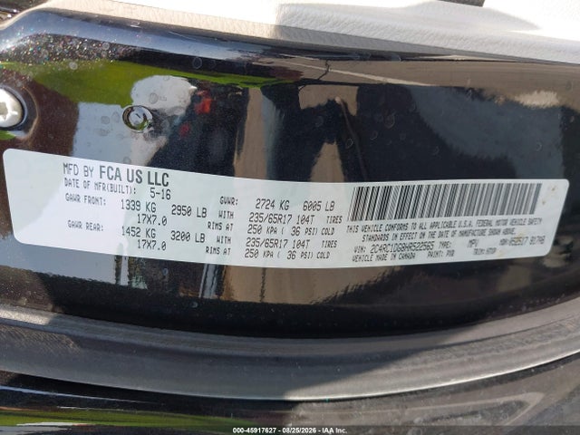 Продаж на аукціоні авто 2017 Chrysler Pacifica Touring, vin: 2C4RC1DG8HR522565, номер лоту: 45917627