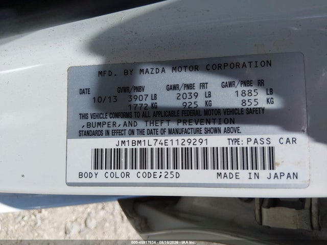 Aukcja sprzedaży 2014 Mazda Mazda3 I Touring, vin: JM1BM1L74E1129291, numer aukcji: 45917634