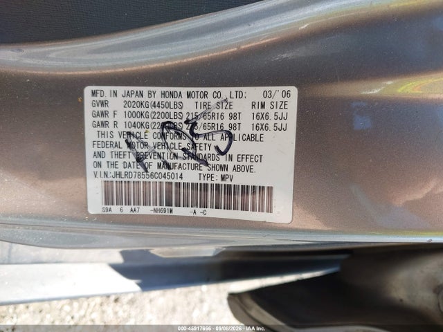 Aukcja sprzedaży 2006 Honda Cr-v Lx, vin: JHLRD78556C045014, numer aukcji: 45917666