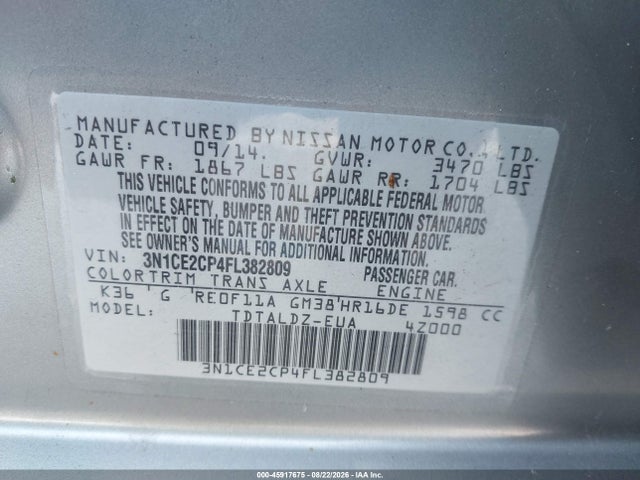 Продаж на аукціоні авто 2015 Nissan Versa Note Sv, vin: 3N1CE2CP4FL382809, номер лоту: 45917675