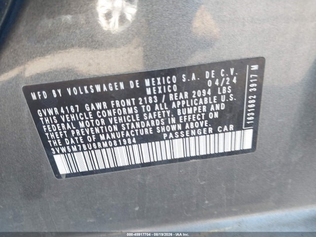 Продаж на аукціоні авто 2024 Volkswagen Jetta 1.5t S, vin: 3VW5M7BU6RM081984, номер лоту: 45917704