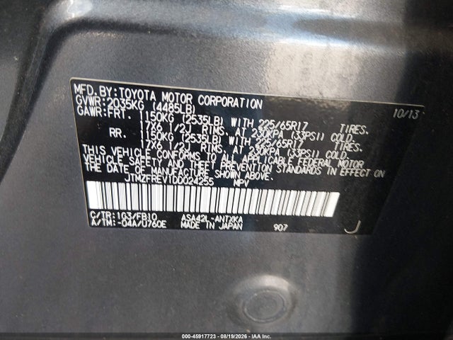 Aukcja sprzedaży 2013 Toyota Rav4 Le, vin: JTMZFREV1DD024255, numer aukcji: 45917723