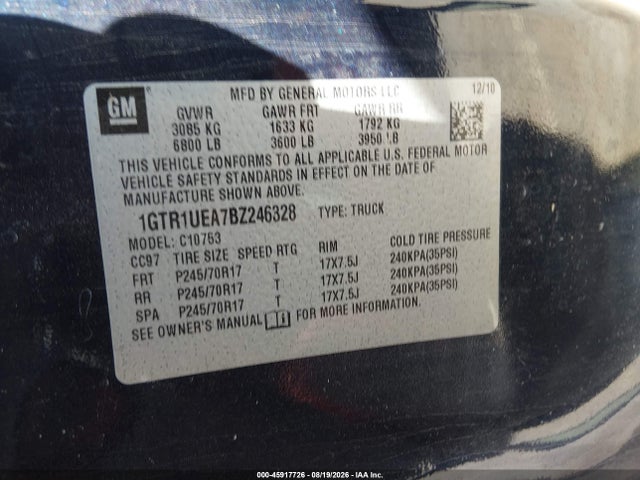 Продажа на аукционе авто 2011 Gmc Sierra 1500 Sl, vin: 1GTR1UEA7BZ246328, номер лота: 45917726