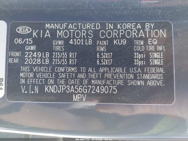 2016 Kia Soul + მანქანა იყიდება აუქციონზე, vin: KNDJP3A56G7249075, აუქციონის ნომერი: 45917732