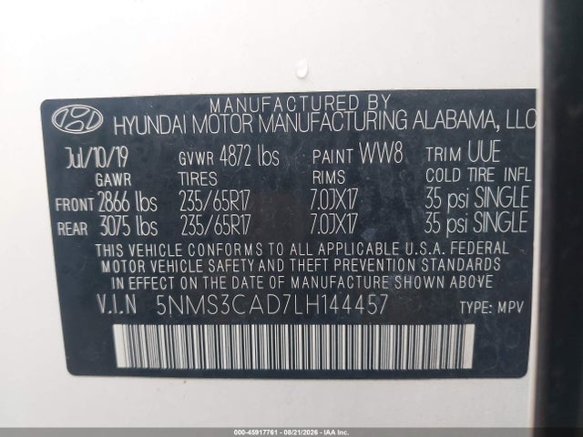 Hyundai Santa Fe Sel 2020 5NMS3CAD7LH144457 Image 9