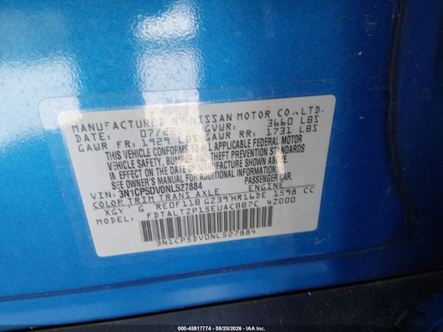 Продаж на аукціоні авто 2022 Nissan Kicks Sr Xtronic Cvt, vin: 3N1CP5DV0NL527884, номер лоту: 45917774