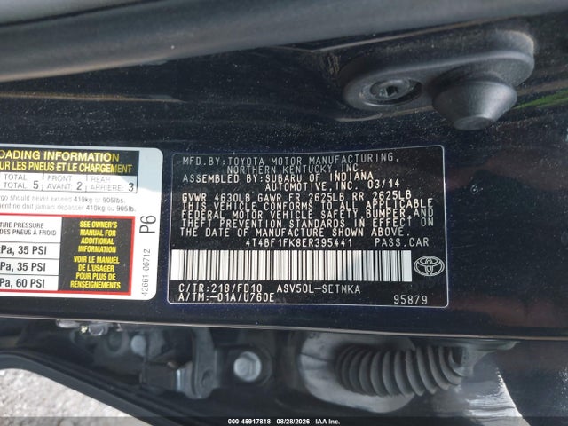 Aukcja sprzedaży 2014 Toyota Camry Le, vin: 4T4BF1FK8ER395441, numer aukcji: 45917818