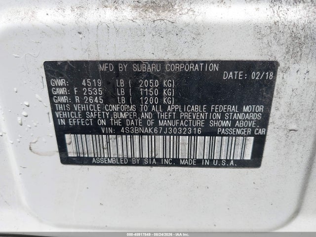 Продаж на аукціоні авто 2018 Subaru Legacy 2.5i Limited, vin: 4S3BNAK67J3032316, номер лоту: 45917849