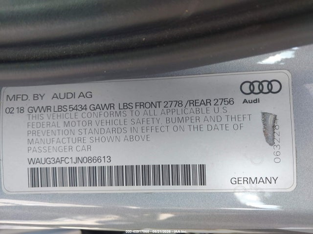 Aukcja sprzedaży 2018 Audi A6 3.0t Premium Plus, vin: WAUG3AFC1JN086613, numer aukcji: 45917868