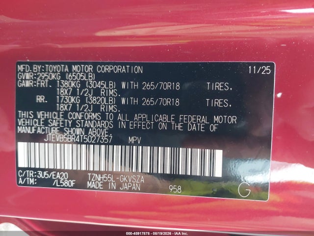 JTEVB5BR4T5027357 Toyota 4runner Hybrid Trd Off Road Premium