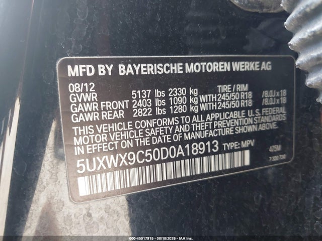 45917915 :رقم المزاد ، 5UXWX9C50D0A18913 vin ، 2013 Bmw X3 Xdrive28i مزاد بيع