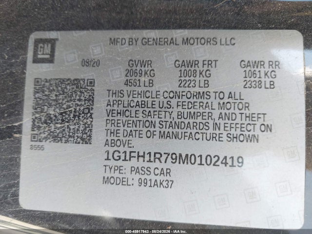 Продажа на аукционе авто 2021 Chevrolet Camaro Rwd  2ss, vin: 1G1FH1R79M0102419, номер лота: 45917943