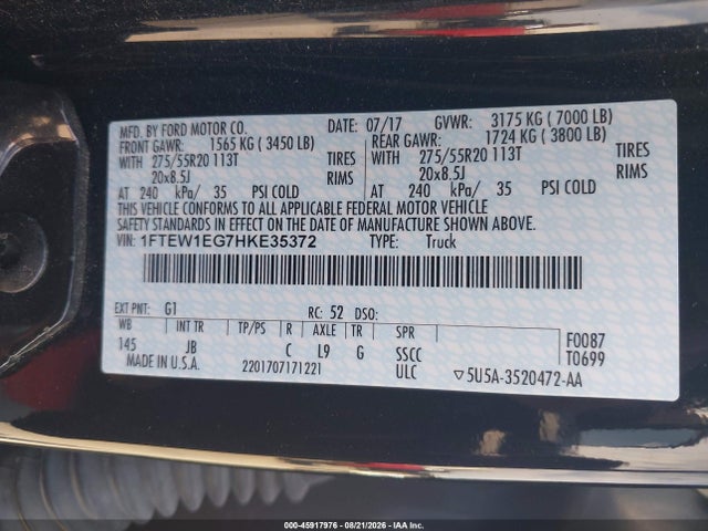 Aukcja sprzedaży 2017 Ford F-150 Xlt, vin: 1FTEW1EG7HKE35372, numer aukcji: 45917976